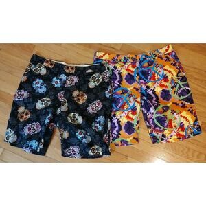 Men's Loudmouth Skull Print & Peace Golf Performance Shorts - Size 38